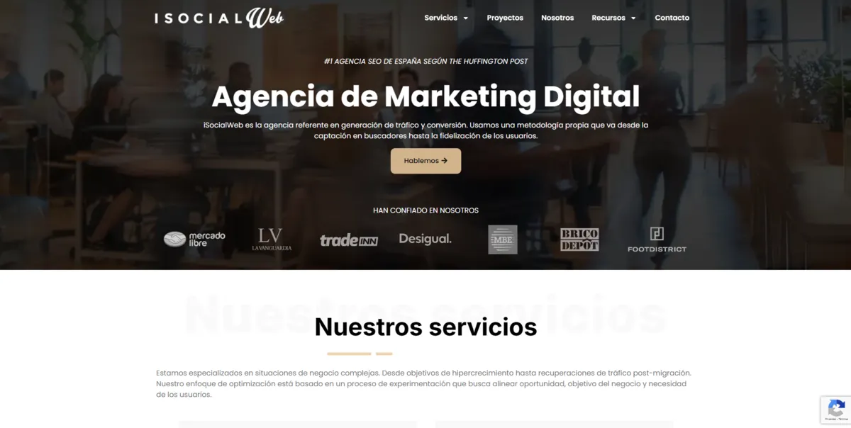 Home page of iSocialWeb, an SEO agency