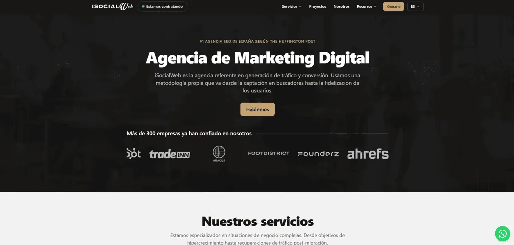 Home page of iSocialWeb, an SEO agency in Valencia