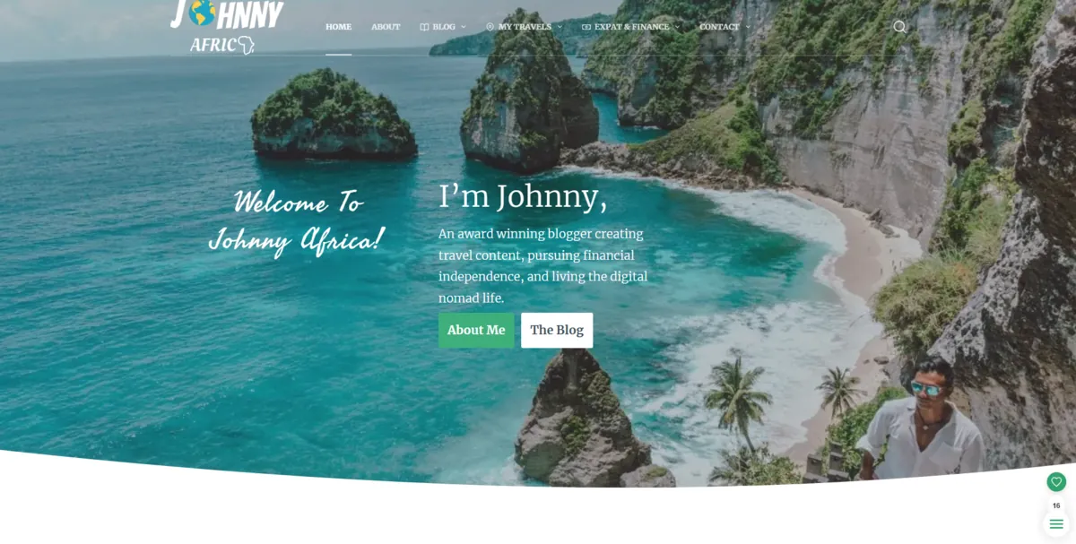 Home page of Johnny Africa, a US travel site