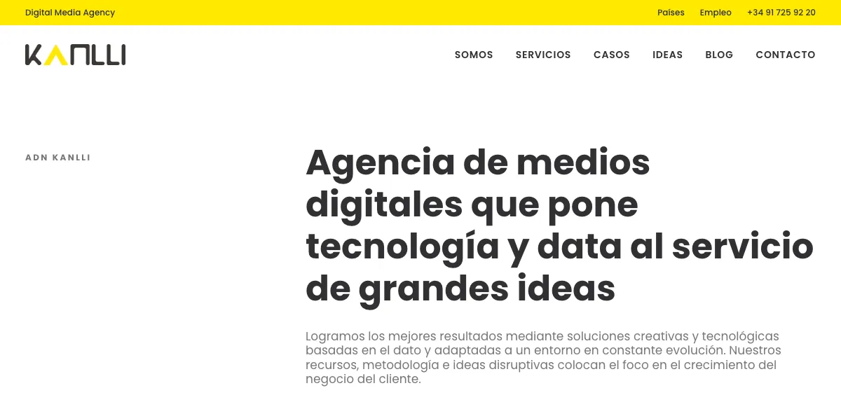 Página de inicio de Kanlli, agencia de marketing digital de Barcelona