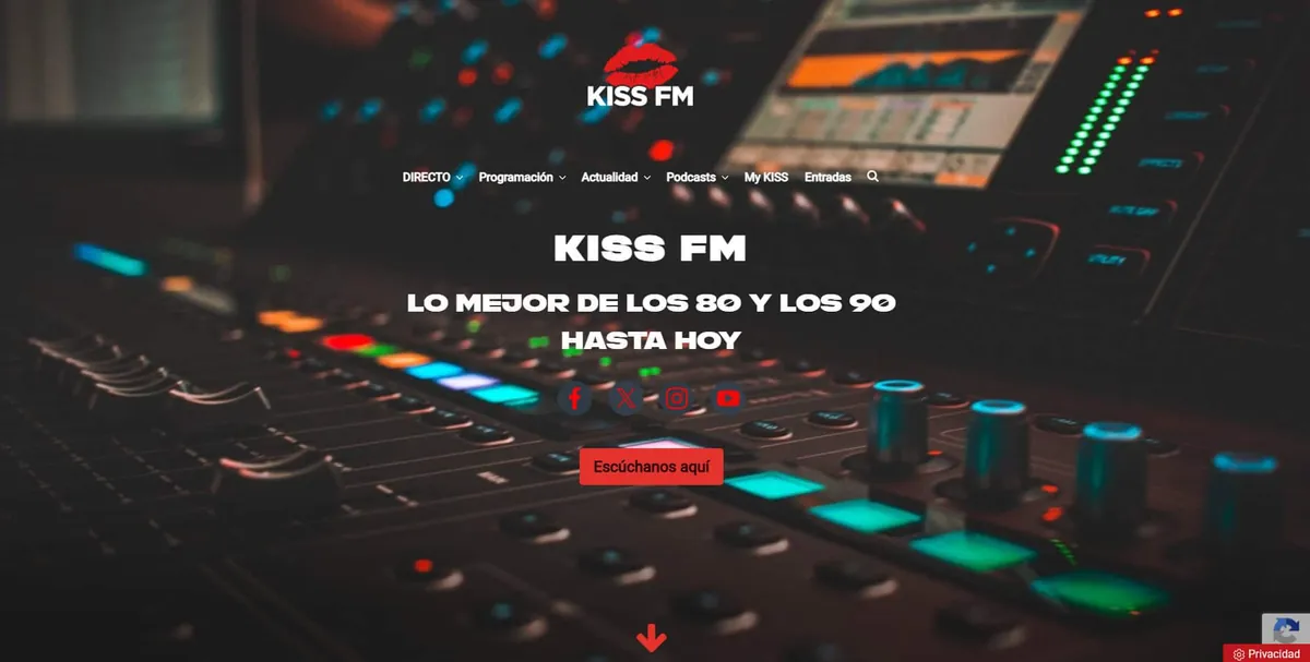 Home page of Kiss FM, a Spanish radio station