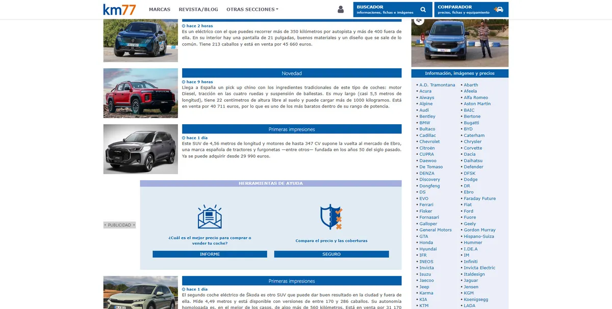 Home page of km77, a Spanish motoring site