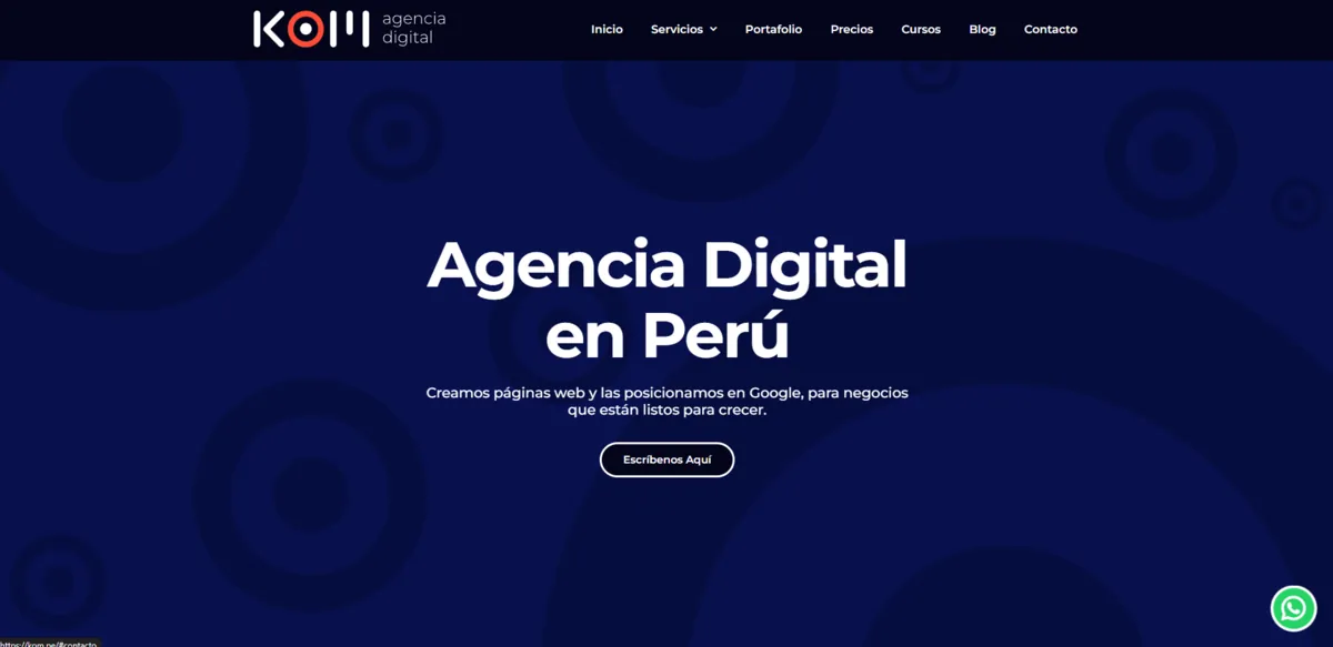 Home page of KOM Agencia Digital, an SEO agency in Peru