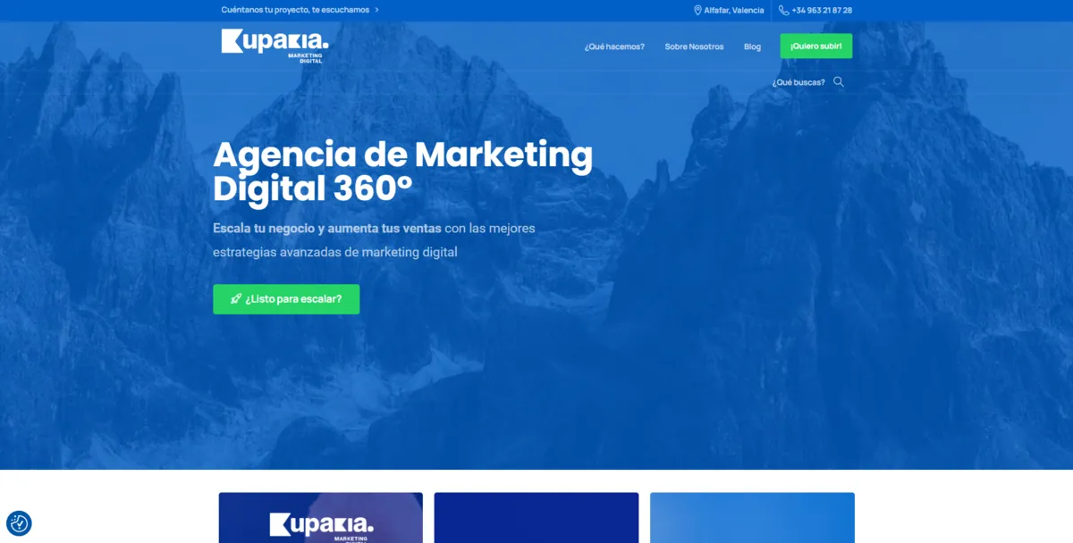 Home page of Kupakia, an SEO agency in Valencia