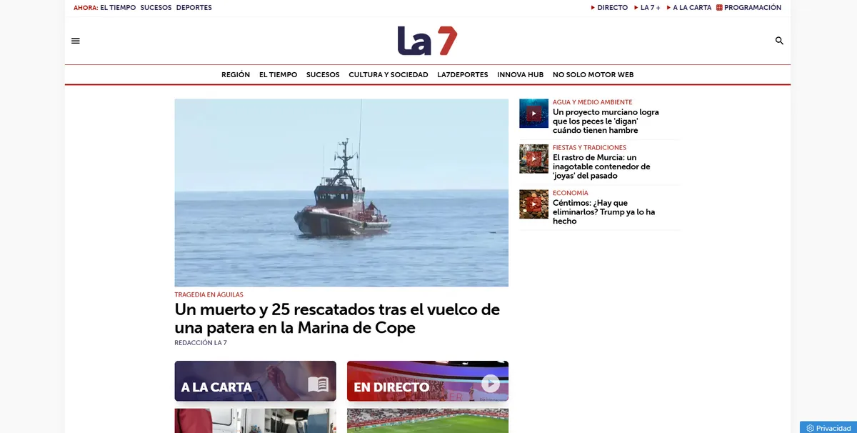 Home page of La 7 TV, a newspaper in Murcia