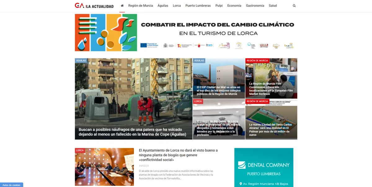 Home page of La Actualidad, a newspaper in Murcia