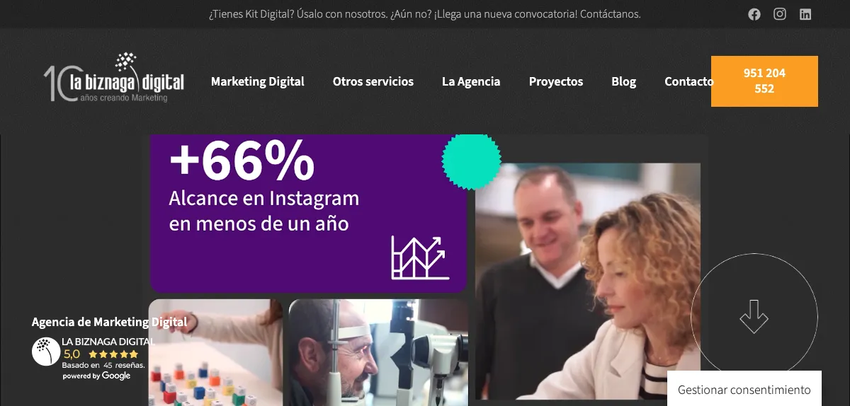 Página de inicio de La Biznaga Digital, agencia de marketing digital de Málaga