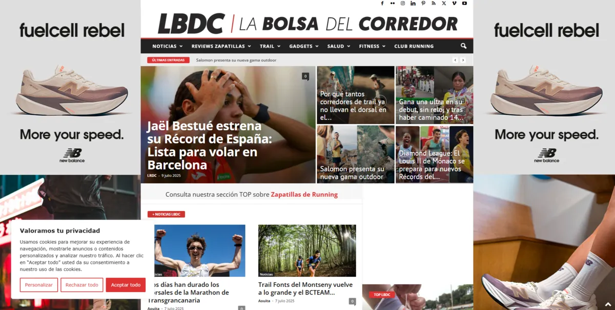 Home page of La Bolsa del Corredor, a Spanish running site