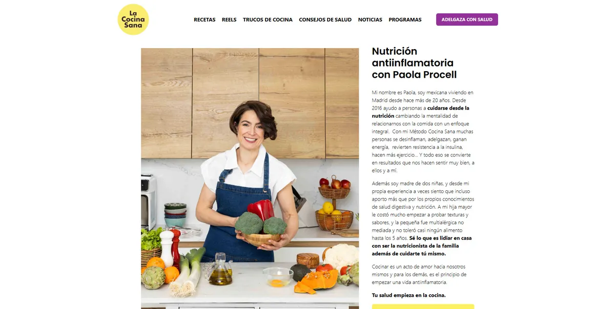 Home page of La Cocina Sana, a Spanish food site