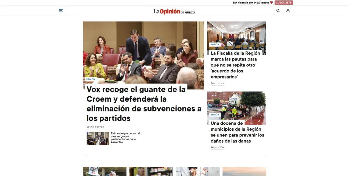 Home page of La Opinión de Murcia, a newspaper in Murcia