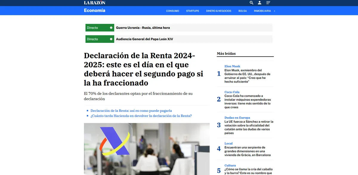La Razón article on the second payment date for the 2024-2025 tax return