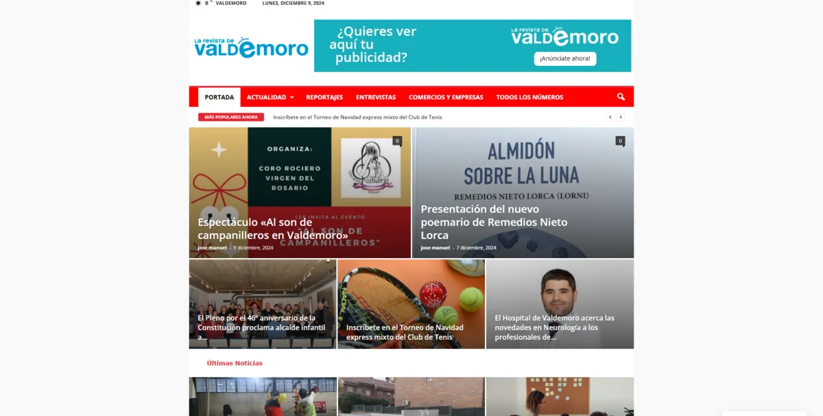 Home page of La Revista de Valdemoro, a newspaper in Madrid
