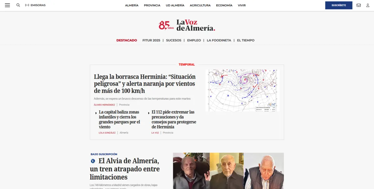 Home page of La Voz de Almería, a newspaper in Andalusia