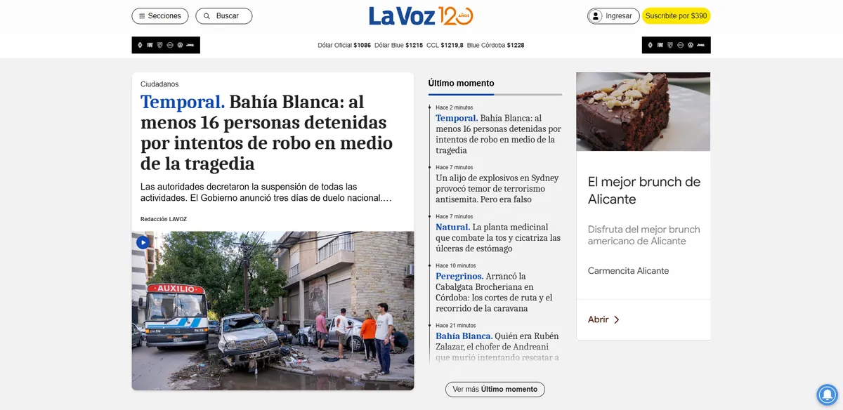 Home page of La Voz del Interior, an Argentine newspaper