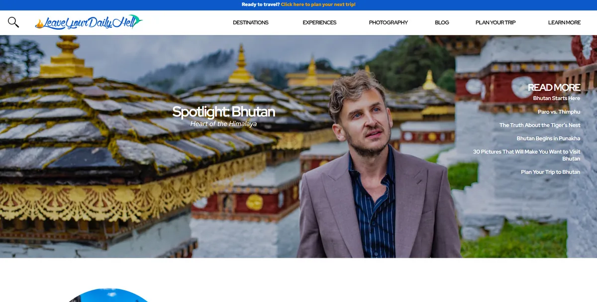 Home page of Leave Your Daily Hell, a US travel site