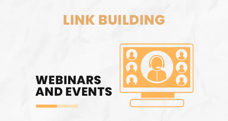 Video call screen icon illustrating link building with webinars and online events