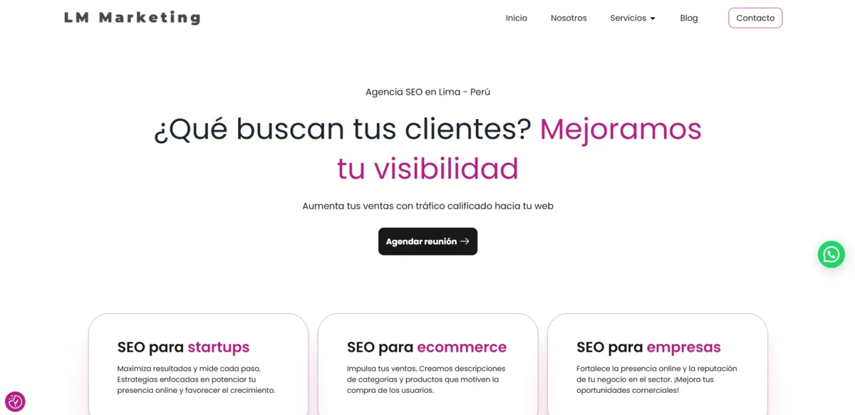 Home page of LM Marketing, an SEO agency in Peru
