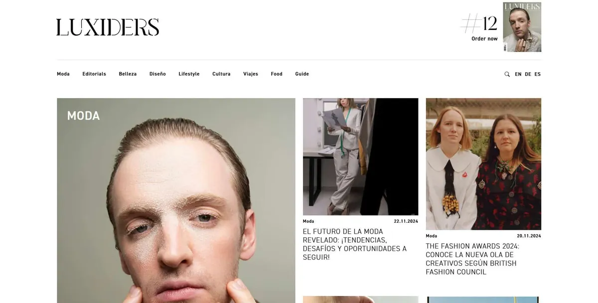 Home page of Luxiders, a Spanish fashion magazine