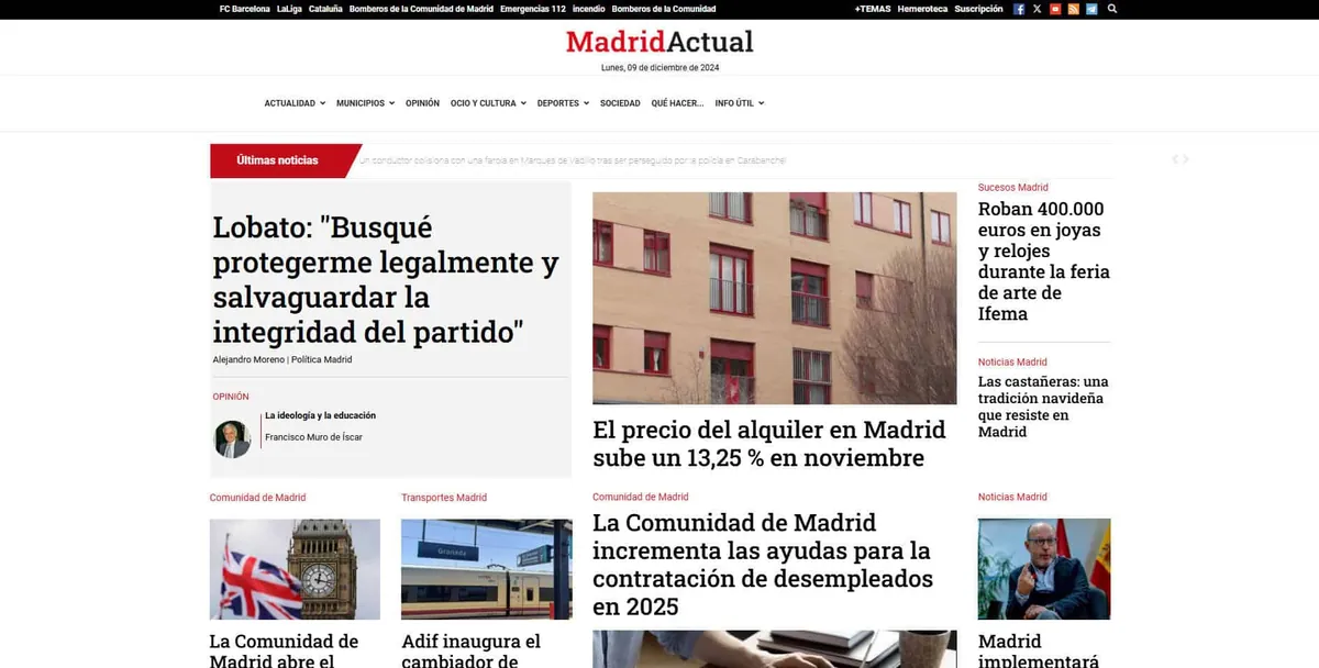 Home page of Madrid Actual, a newspaper in Madrid