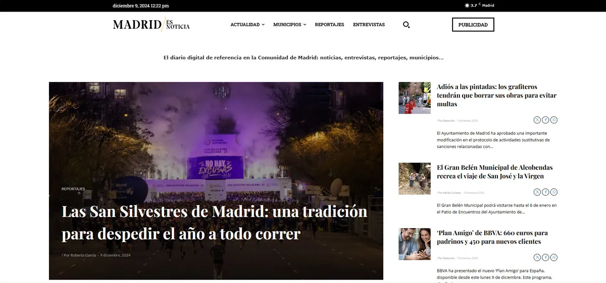 Home page of Madrid Es Noticia, a newspaper in Madrid