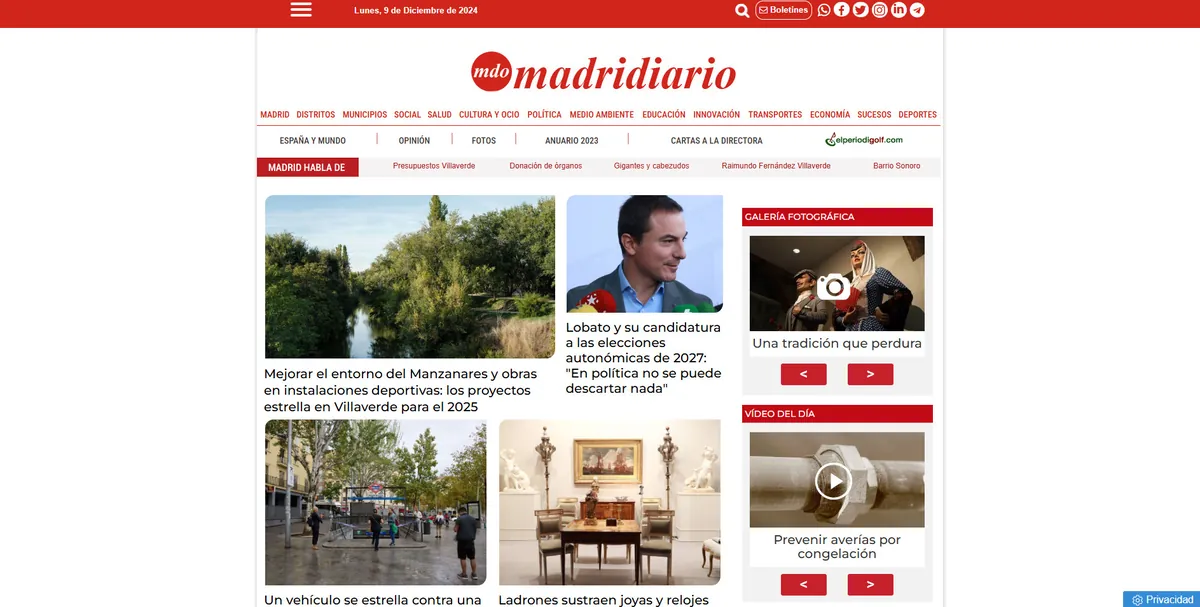 Home page of Madridiario, a newspaper in Madrid