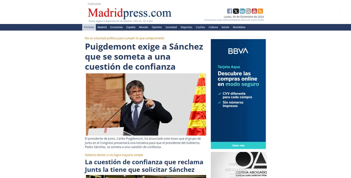 Home page of MadridPress, a newspaper in Madrid