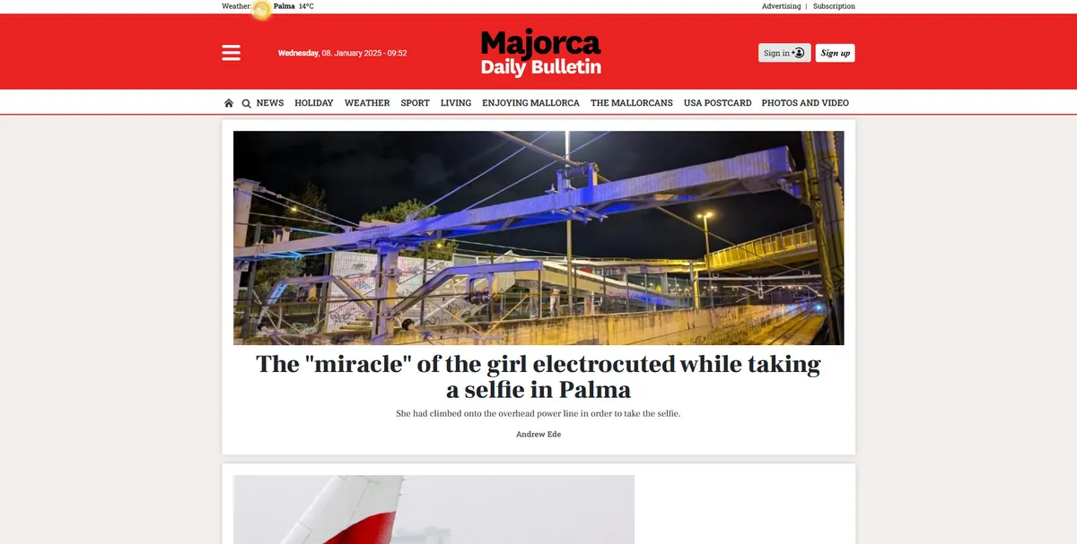 Home page of Majorca Daily Bulletin, a newspaper in the Balearic Islands