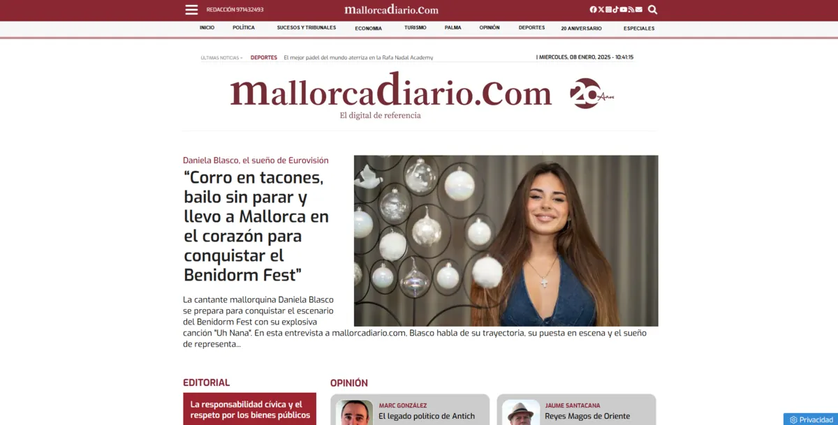 Home page of Mallorca Diario, a newspaper in the Balearic Islands
