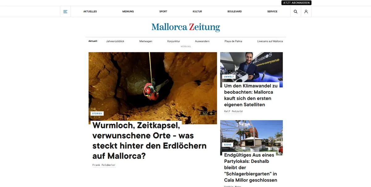Home page of Mallorca Zeitung, a newspaper in the Balearic Islands