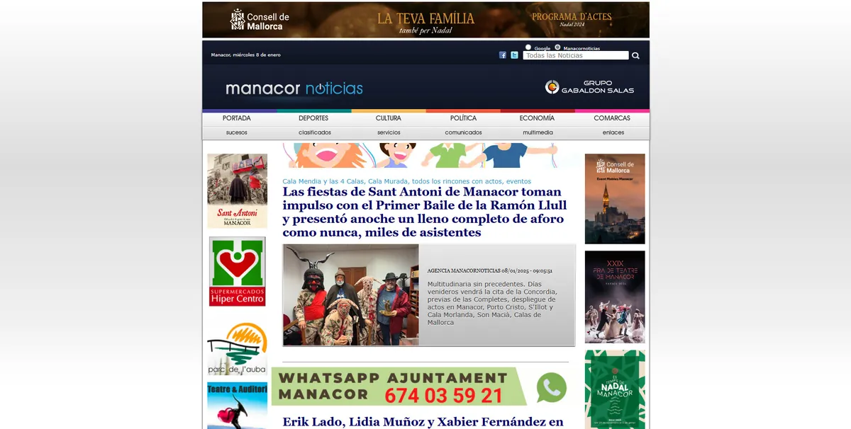 Home page of Manacor Noticias, a newspaper in the Balearic Islands
