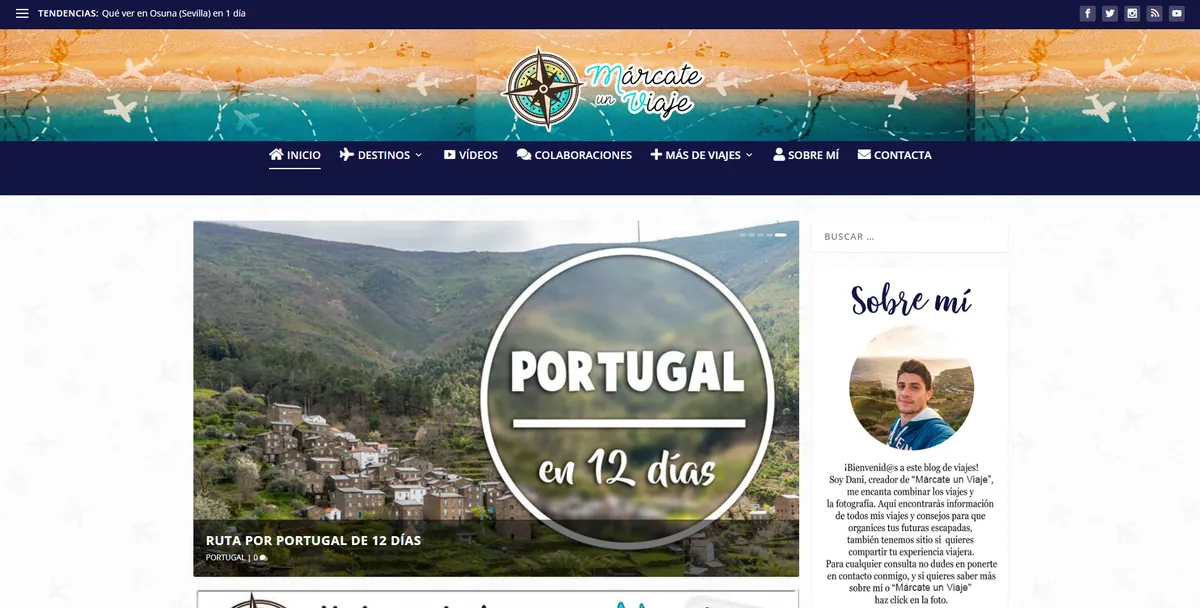 Home page of Márcate un Viaje, a Spanish travel site