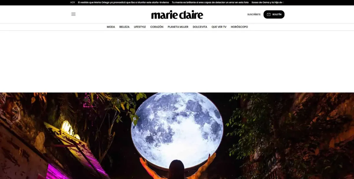 Home page of Marie Claire, a Spanish-language celebrity magazine