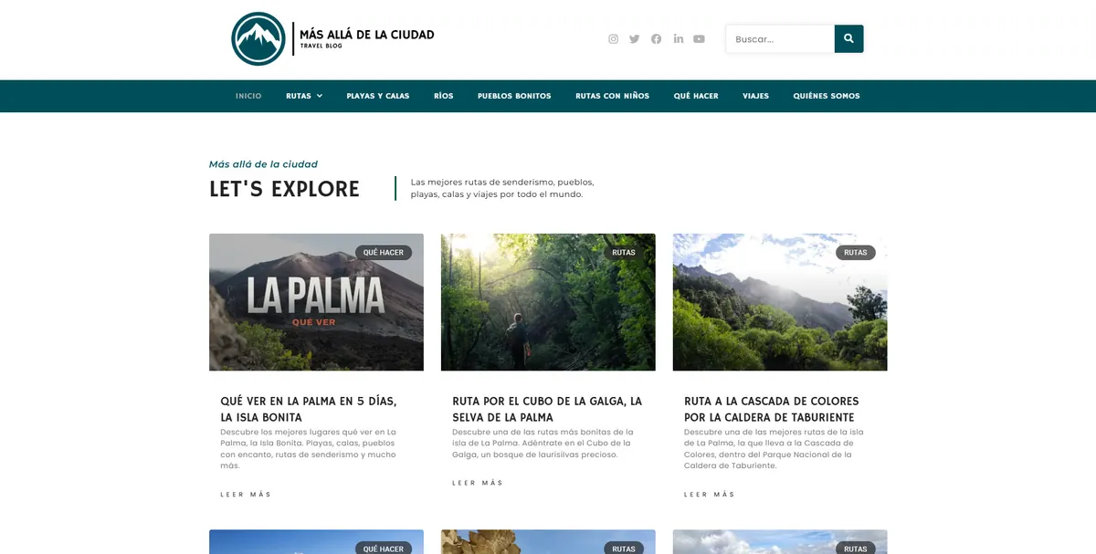 Home page of Más Allá de la Ciudad, a Spanish travel site