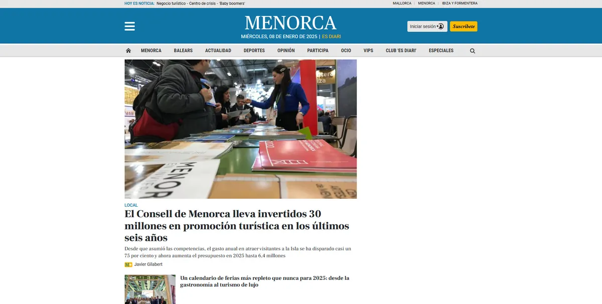 Home page of Menorca Info, a newspaper in the Balearic Islands