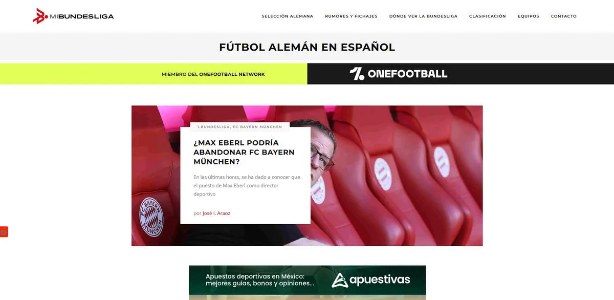 Home page of Mi Bundesliga, a Spanish sports site