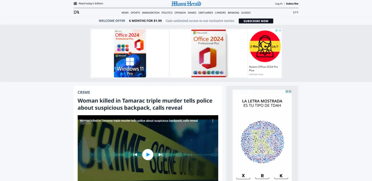 Home page of Miami Herald, a US newspaper