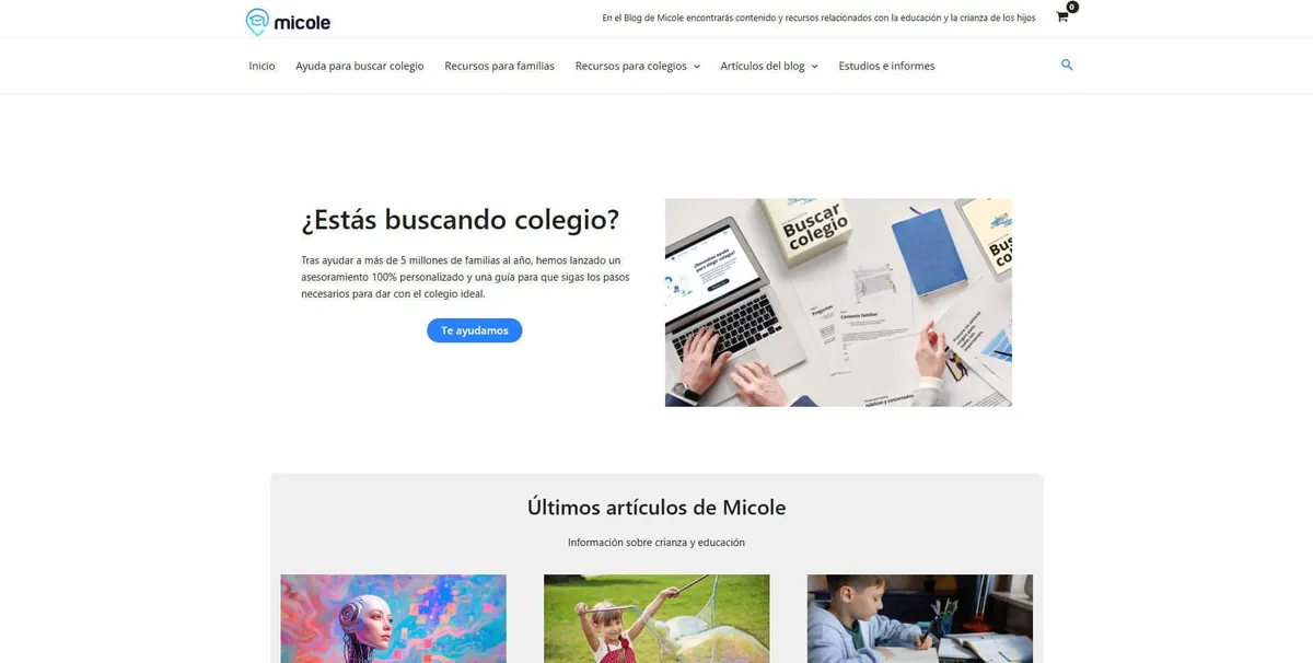 Home page of Micole, a Spanish education site