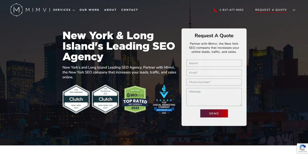 Home page of Mimvi, an SEO agency in New York