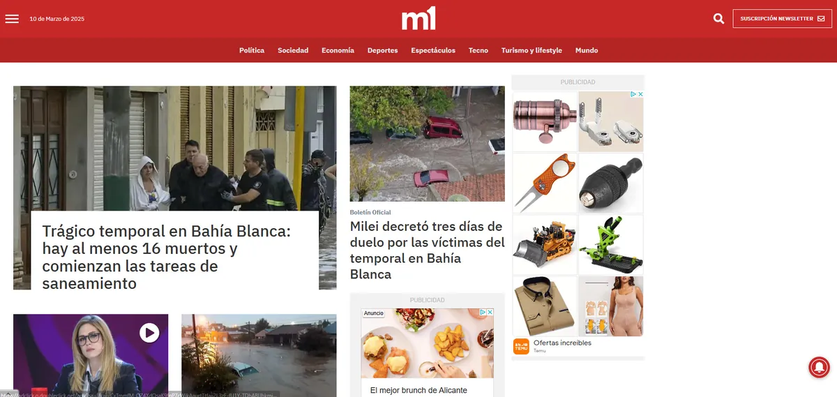 Home page of Minuto Uno, an Argentine newspaper