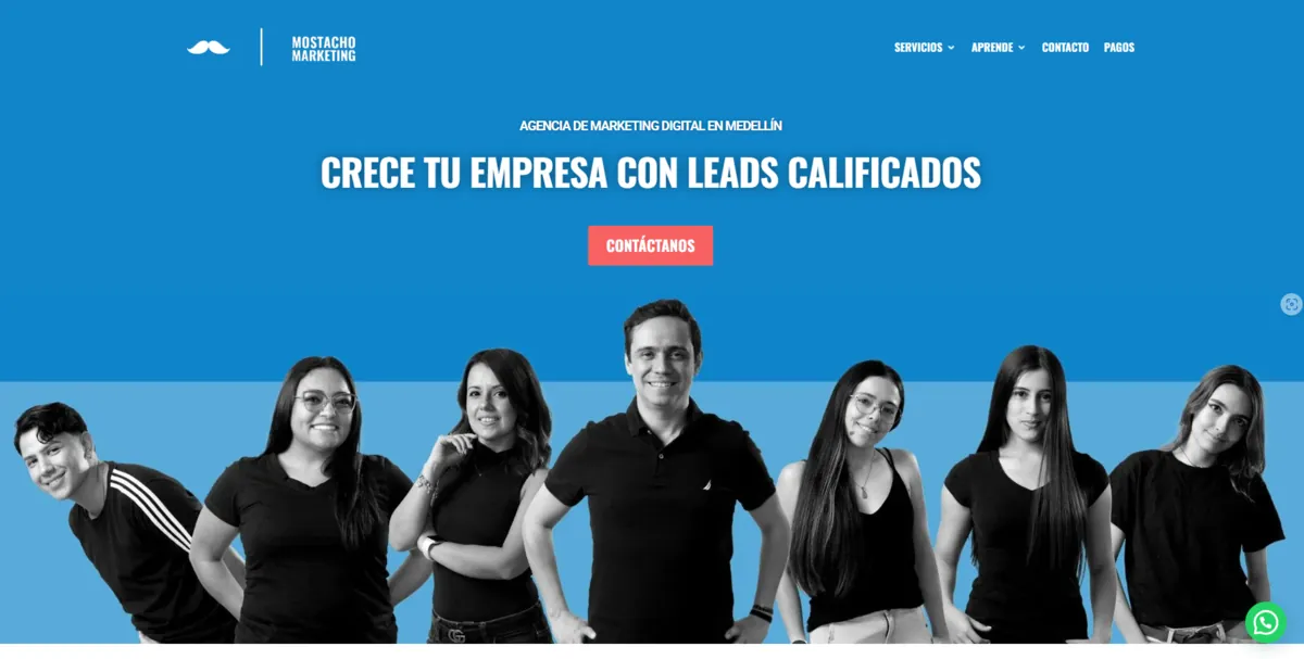 Home page of Mostacho Marketing, an SEO agency in Colombia