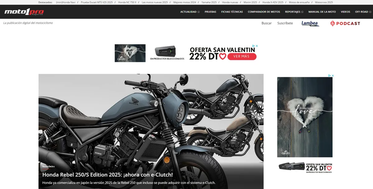Home page of Moto1Pro, a Spanish motorcycle site