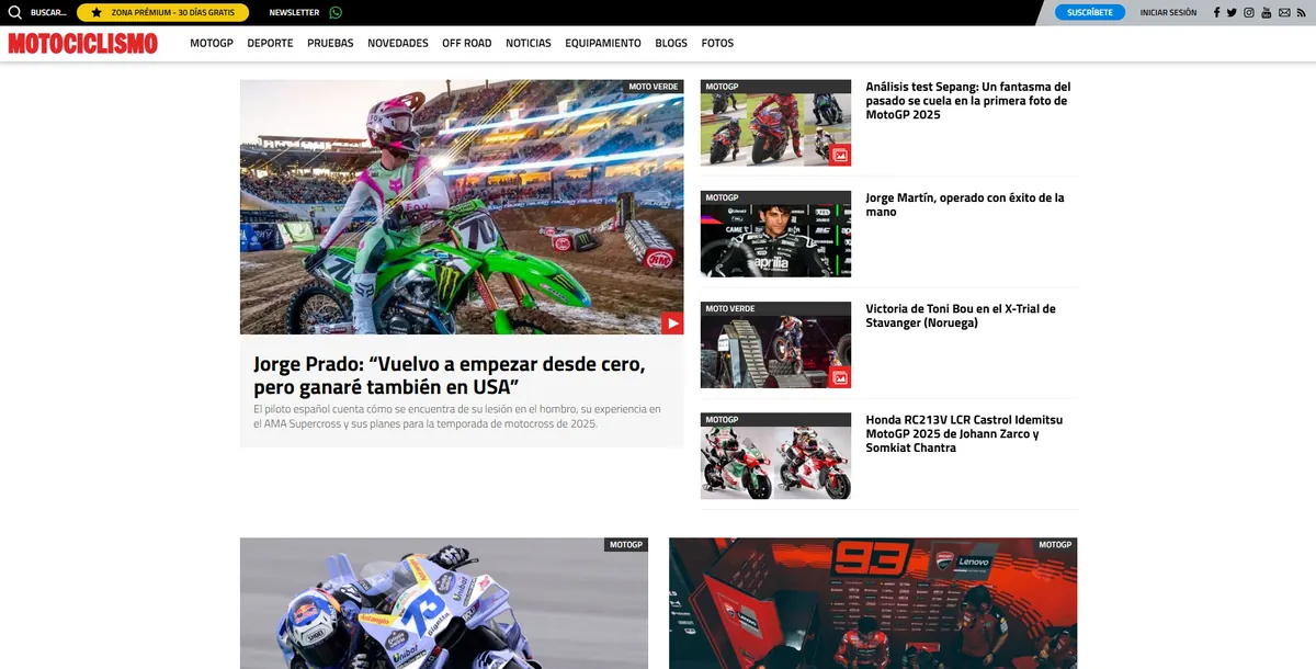 Home page of Motociclismo, a Spanish motorcycle site