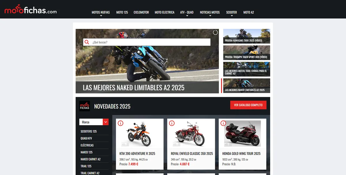 Home page of Motofichas, a Spanish motorcycle site