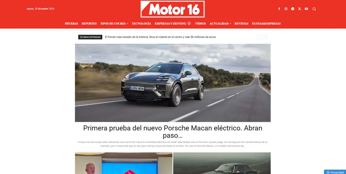 Home page of Motor16, a Spanish motoring site