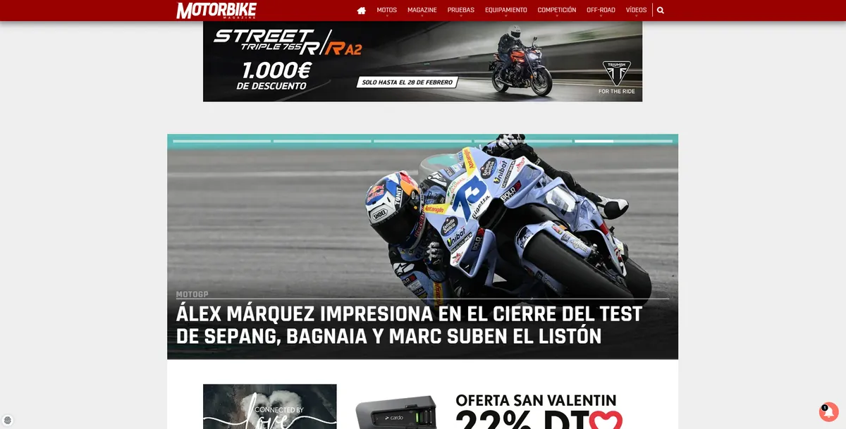 Home page of Motorbike Magazine, a Spanish motorcycle site
