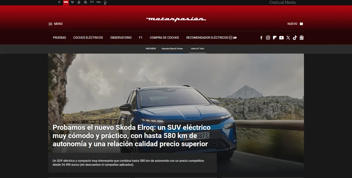 Home page of MotorPasión, a Spanish motoring site