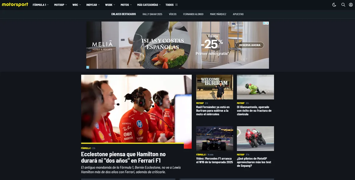 Home page of Motorsport, a Spanish motorcycle site