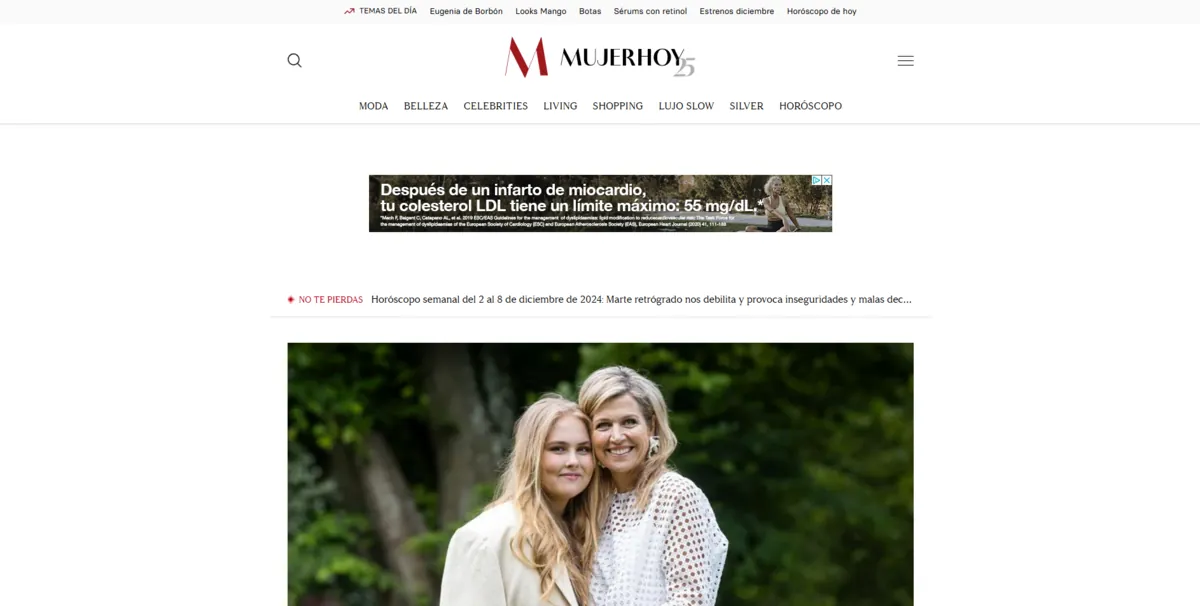 Home page of Mujer Hoy, a Spanish fashion magazine