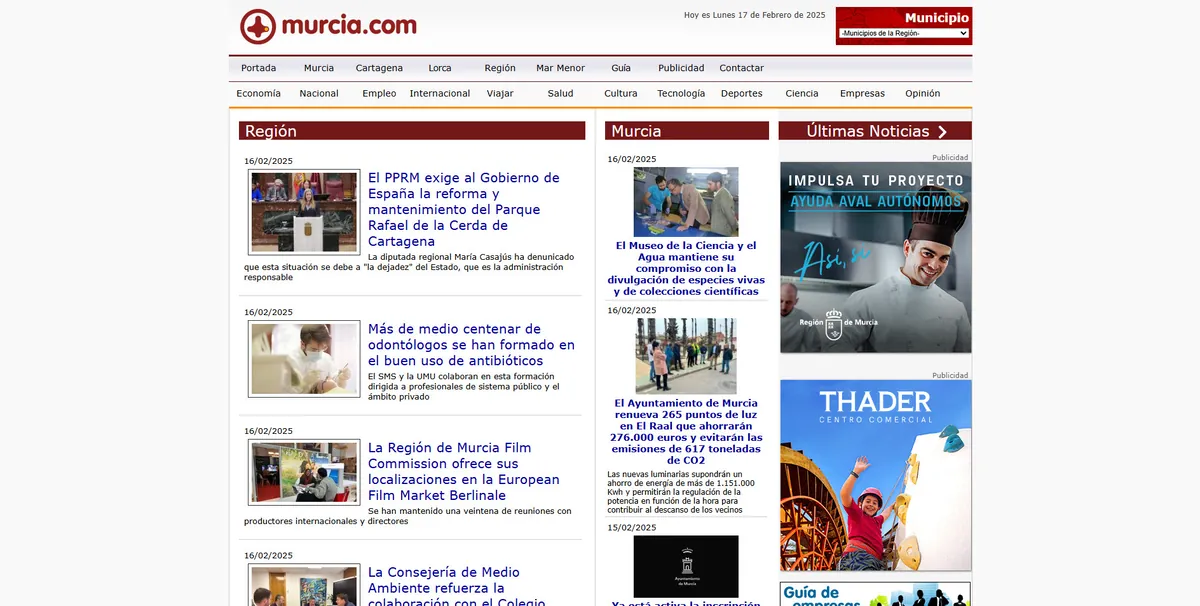 Home page of Murcia.com, a newspaper in Murcia