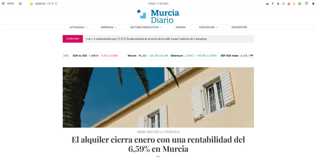 Home page of Murcia Diario, a newspaper in Murcia